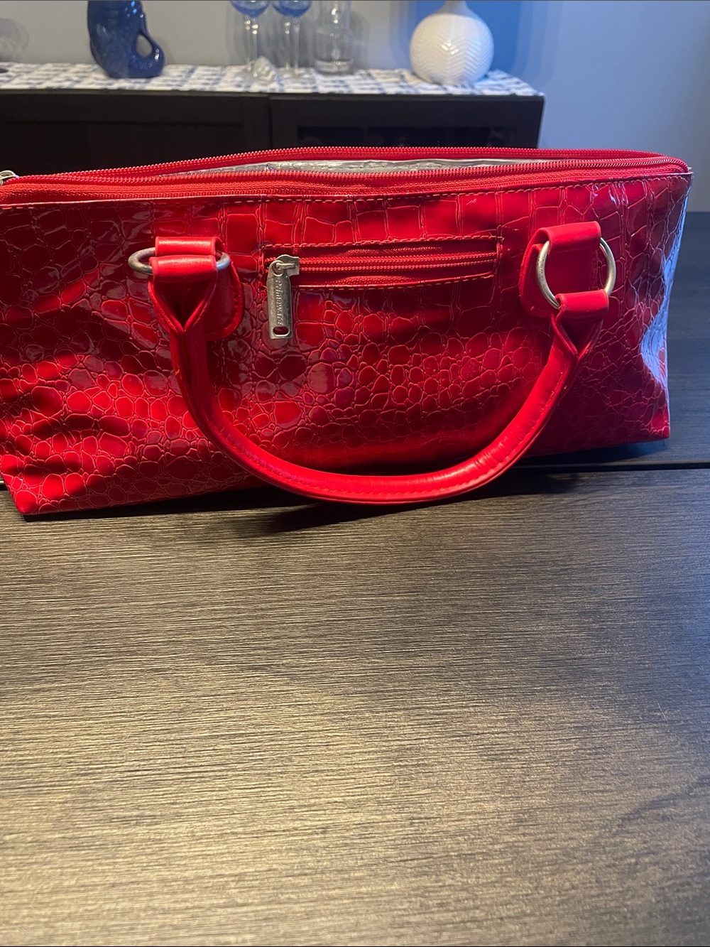 Shiny Red Wine Clutch-Insulated